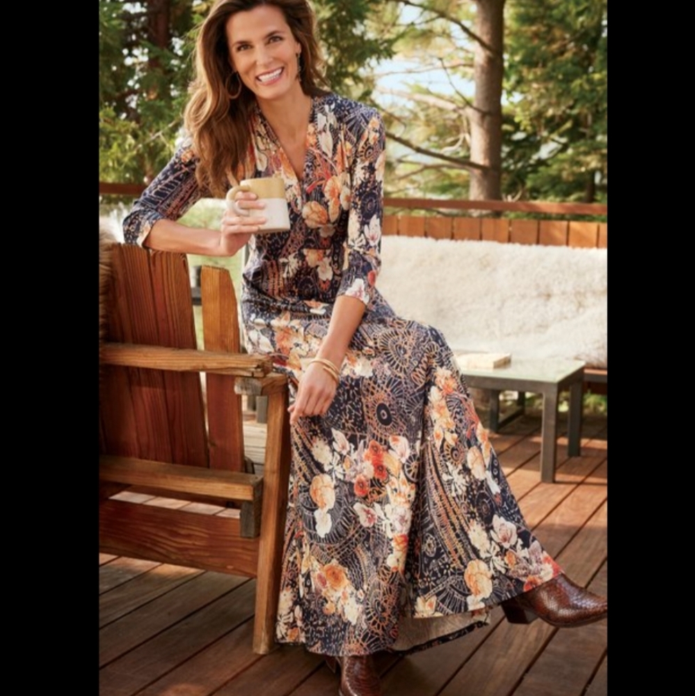 Soft Surroundings Adamaris Ponte Knit Dress Floral Size XLP